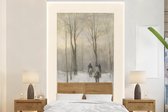 Behang - Fotobehang Ruiters in de sneeuw in het Haagse Bos - Schilderij van Anton Mauve - Breedte 155 cm x hoogte 240 cm