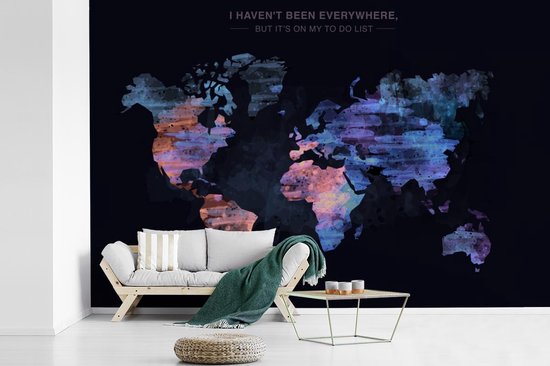 Papier peint photo en vinyle - Carte du monde aux anciennes couleurs pittoresques avec texte largeur 450 cm x hauteur 300 cm - Tirage photo sur papier peint (disponible en 7 tailles)