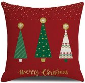 SUNMOOL Kerst Kussenhoes - Kussenhoes - Pillow cover - 45 x 45cm - Rood/Kerstbomen - 1Stuk