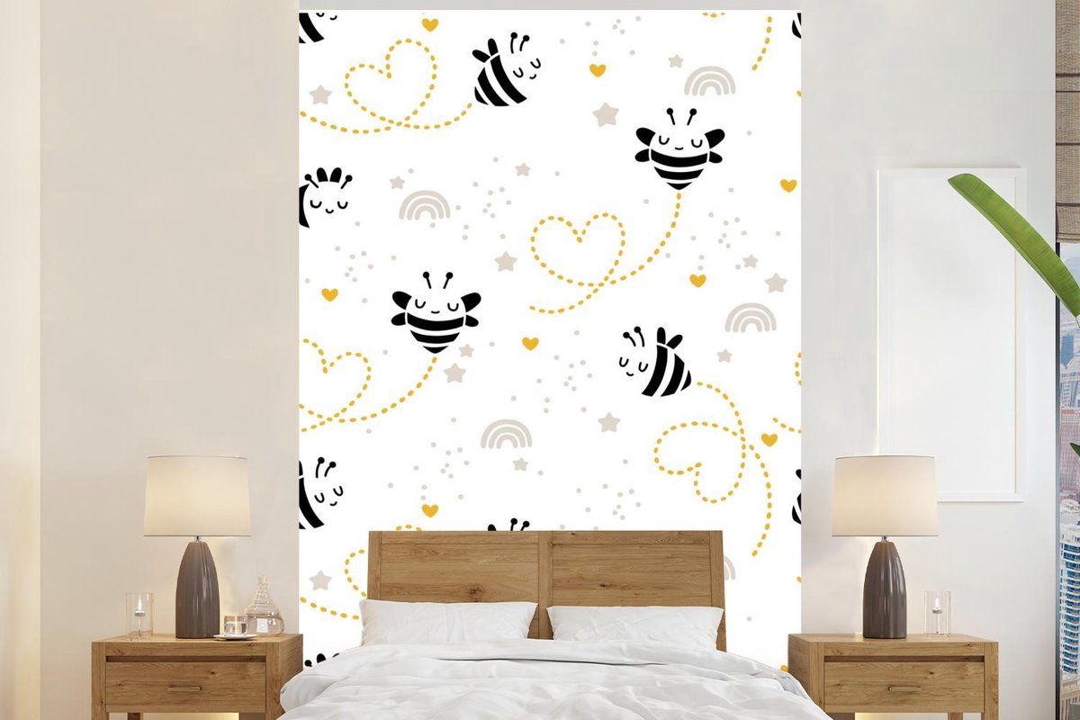 Behang - Fotobehang Patroon - Bijen - Regenboog - Breedte 195 cm x hoogte 300 cm