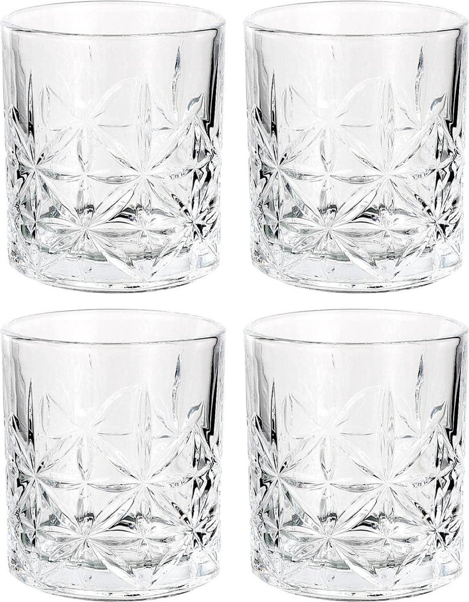 Set van 4 whiskey glazen - whisky glazen - 4x 230ml Glas - Cadeau voor Man & Vrouw Incl. Spesely® Cocktail Recepten