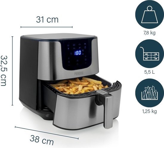Princess Airfryer Deluxe XXL - Heteluchtfriteuse - 5.5 liter - RVS