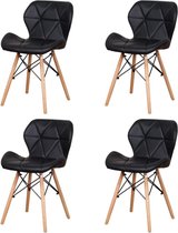 Hedendaagse design - set van 4 eetkamerstoelen - stoelen voor Eetkamer - Keuken - Kantoor - Restaurant -Scandinavische stijl - ZWART eco-leer
