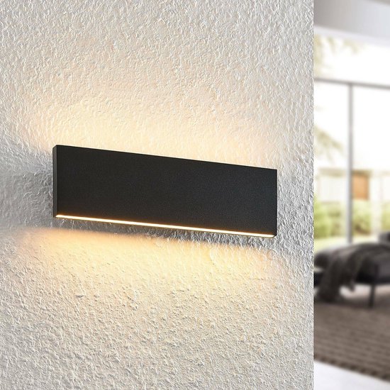 Lindby - LED wandlamp - 2 lichts - staal - H: 8 cm - zwart - Inclusief lichtbronnen