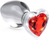 Red Heart Anaalplug Van Glas Met Steentje - Medium