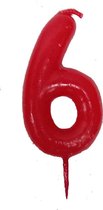 Verjaardagkaarsje cijfer 6 - rood - met prikker - 6 jaar oud - set van 6 stuks