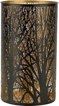 Windlicht trees gold zwart 14x14xh26cm metaal