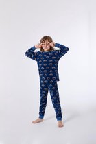 Woody pyjama van zachte velours jongens - blauw - wasbeer all-over print - 212-1-PLC-V/928 - maat 176