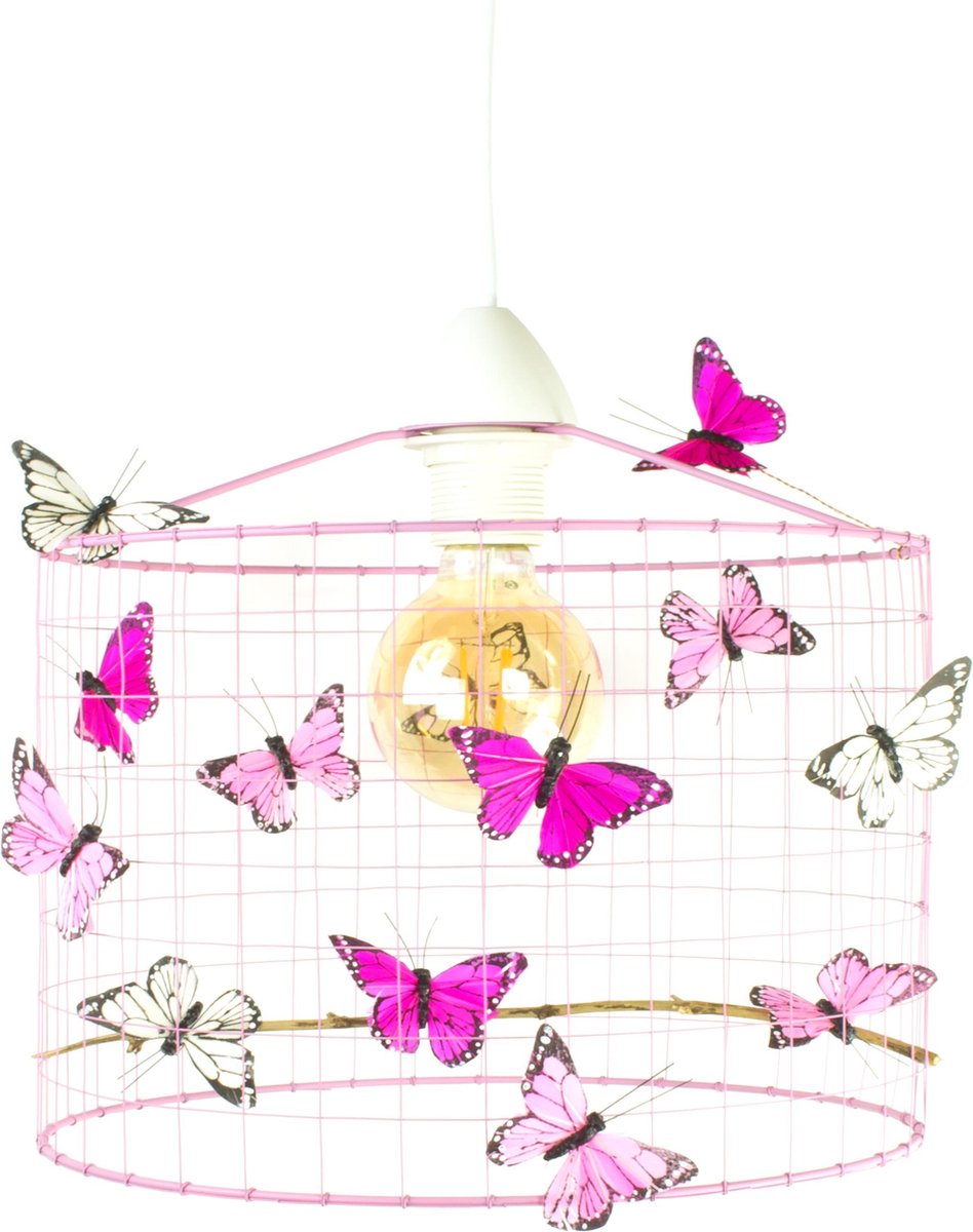 Hanglamp Kinderkamer met Vlinders-Roze-Kinder hanglampen-Hanglamp kinderkamer roze-lamp met vlinders-vlinderlamp-lamp babykamer-lamp kinderkamer-lamp meisjeskamer-Ø30cm.