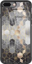iPhone 8 Plus/7 Plus hoesje glass - Grey cubes | Apple iPhone 8 Plus case | Hardcase backcover zwart