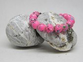 Ibiza - Boho armband steen/metaal (elastisch) Ø 7 cm roze/wit/multi