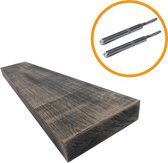 Steigerhoutpassie Wandplank Eiken Wagondeel Look + Blinde Plankdragers + Voorgeboord - 100x18x4cm (lxbxh) Blinde bevestiging - Boekenplank - Zwevende Plank