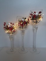 Kerstbeeldjes Luxe glazen set van 3  Glazen met lavendel takjes erop  40-35-30 cm Hoog van G.Wurm