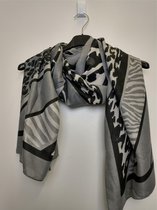 Lange dames sjaal Shirley panterprint zebraprint grijs zwart