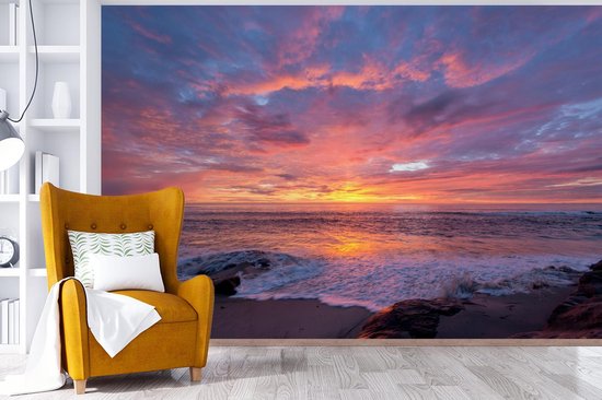 Fotobehang - Vlies Behang - 3D Raamzicht op de Duinen, Strand, Zee en