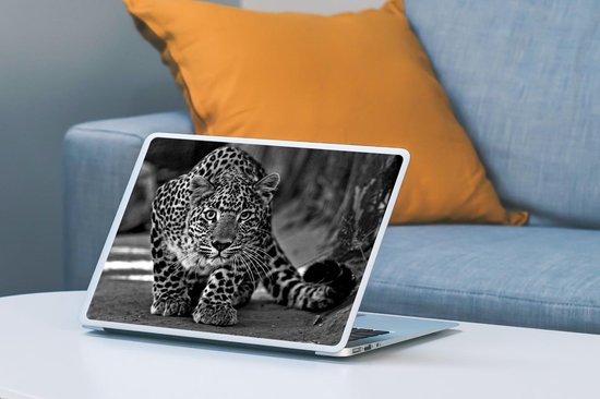 Laptop sticker - 11.6 inch - Close-up luipaard - zwart wit - 30x21cm - Laptopstickers - Laptop skin - Cover