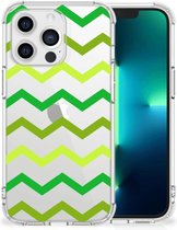 Telefoon Hoesje Geschikt voor iPhone 13 Pro Back Cover Siliconen Hoesje met transparante rand Zigzag Groen