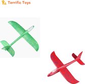 TerrificToys ® Zweefvliegtuig met verlichting XL - Zweefvliegtuig foam - werpvliegtuig - Zweefvliegtuig speelgoed - Set van 2 - Rood en Groen