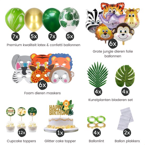 Partizzle XXL Jungle & Safari Verjaardag Feest Decoratie Pakket - Kinderfeestje Versiering - Thema Party Slingers - Jongen Meisje