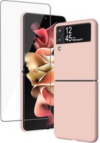 Samsung Flip 3 Hoesje Fluweel Case Rose - Samsung Flip 3 Screenprotector Glas