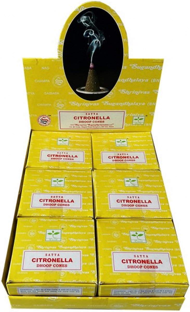 Satya wierookkegels - citronella - wierook kegel - dhoop kegel - muggen wierook - doos 12 stuks