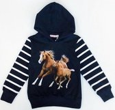 Meisjes hoodie met capuchon en met paardenprint. 146/152