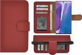 Geschikt voor Samsung Galaxy Note20 Hoesje - Bookcase - Portemonnee Hoes Echt leer Wallet case Rood