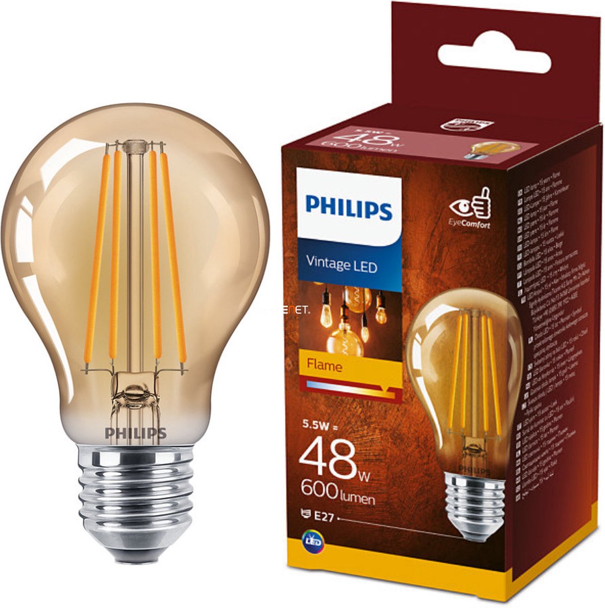 hier tempo Botsing Philips LED Flame E27 - 5.5W (48W) - Warm Wit Licht - Niet Dimbaar | bol.com