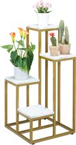 Relaxdays plantenrek binnen - goud - planten etagere staal - plantenstandaard woonkamer - wit