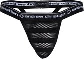 Andrew Christian Net Stripe Y-Back Thong w/ Almost Naked Zwart - MAAT XL - String Heren (erotisch) - String voor Mannen (erotisch) - Mannen Mannen String