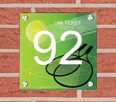 Huisnummer naambord plexiglas 15x15x0,5cm Tennis design - met naam bedrukken Huisnummerbordjes, Naambordje voordeur, naamplaatje voordeur, huisnummer bord, huisnummer borden