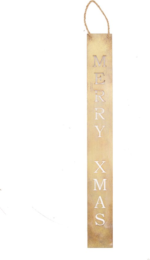 TEKSTBORD METAAL Goud - GOLD  - MERRY XMAS - 76 CM HOOG - 9 CM BREED MET KOORD