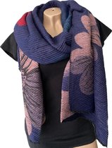 Lange Warme Dames Sjaal - Bloemenprint - 2-Zijdig - Blauwpaars - Roze - 200 x 65 cm (G2)