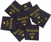 Geweven kleding labels - Handmade with Love - Handgemaakt label set 10 stuks - Zwart/Goud - 2CM