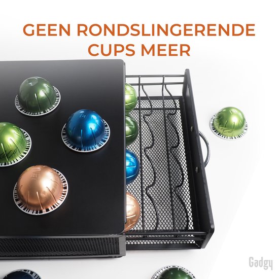 Gadgy Porte-capsule pour 40 tasses Tasses à café - Porte-tasse à café avec tiroir - Zwart - Inox