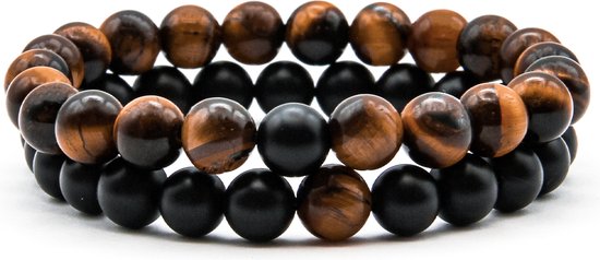Bracelets en pierre naturelle AWEMOZ® - Bracelets en perles de contraste - Noir / Marron