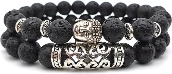 AWEMOZ Boeddha Natuursteen Armbanden - Boeddha Kralen Armbandjes - Zwart - Armband... |