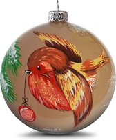 Fairy Glass - Vogeltje met kerstbal - Handbeschilderde Kerstbal - Mond geblazen glas - 8cm