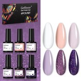 Gelfavor® Gellak set - 6 kleuren - Gel nagellak set - Gellak set - 8ml per flesje - Gelnagels Gift set - Nagellak geschenkset - Wit, roze, paars