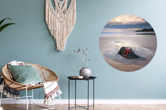 Papier peint cercle - Étoile de mer - Plage - Soleil - 100x100 cm - Cercle mural - Autocollant - Papier peint autocollant XXL