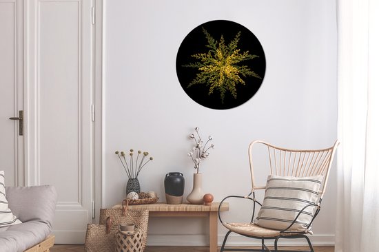 Cercle de papier peint - Une fleur tige d'or sur fond noir - 50x50 cm - Cercle de mur - Autocollant - Sticker papier peint