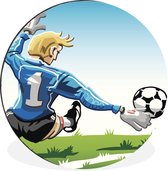 WallCircle - Wandcirkel - Muurcirkel - Een illustratie van een keeper die de voetbal stopt - Jongens - Meisjes - Kinderen - Aluminium - Dibond - ⌀ 30 cm - Binnen en Buiten