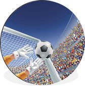 WallCircle - Wandcirkel - Muurcirkel - Een illustratie van een keeper die de voetbal tegenhoudt - Jongetje - Meisjes - Kind - Aluminium - Dibond - ⌀ 60 cm - Binnen en Buiten