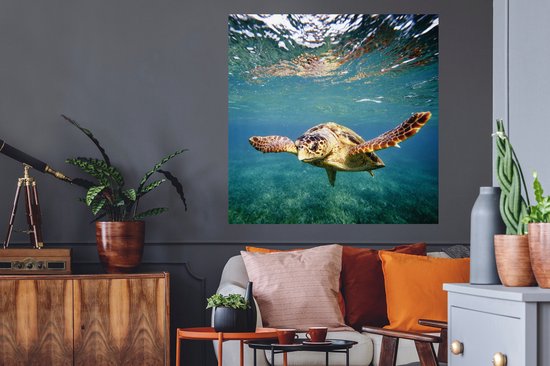 Stickers muraux - Tortue - Water - Blauw - 100x100 cm - Feuille adhésive XXL
