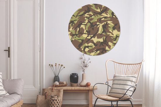 Motif camouflage aux couleurs naturelles. Cercle mural aluminium ⌀ 140 cm