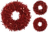 Kerstkrans van Lametta 50 cm - Deurkrans Rood - Kerstversiering buiten - Kerstdecoratie