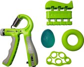 Kracht & herstel 5 delige set Groen – Vingertrainer – Polstrainer – Handknijper – handtrainer- Grip Ring - Grip Bal - Vingerweerstandsband - Tenniselleboog - RSI – Pulvernutrition