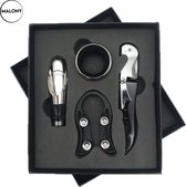 Malony® Wijnopener set - 4 Delig - Kurkentrekkers - Flesopener - RVS - Wijn accessoires - Luxe Giftbox - Zwart