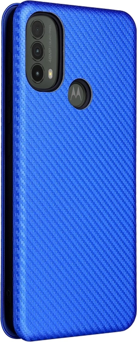 Motorola Moto E20 / E30 / E40 blauw carbon fiber agenda wallet hoesje