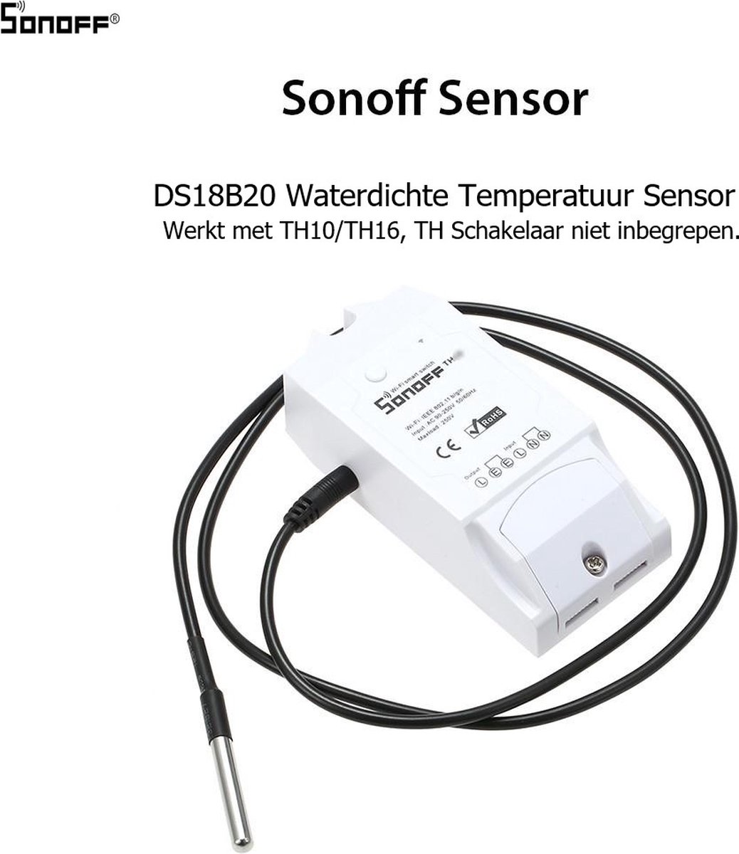 Fonctionne avec Interrupteur sans fil WiFi Intelligent pour Maison Compatible avec Alexa Sonoff DS18B20 Capteur de Température Etanche Sonoff TH10/TH16 